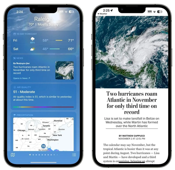 涪陵苹果14维修分享iPhone 14手机如何看天气时顺带看新闻 